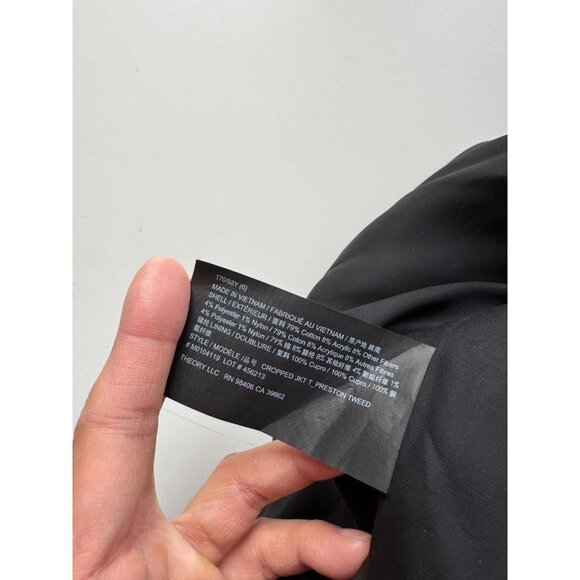 THEORY Preston Tweed Coral Multi Fringed Boxy Cropped Jacket, Size 6 - Picture 15 of 16